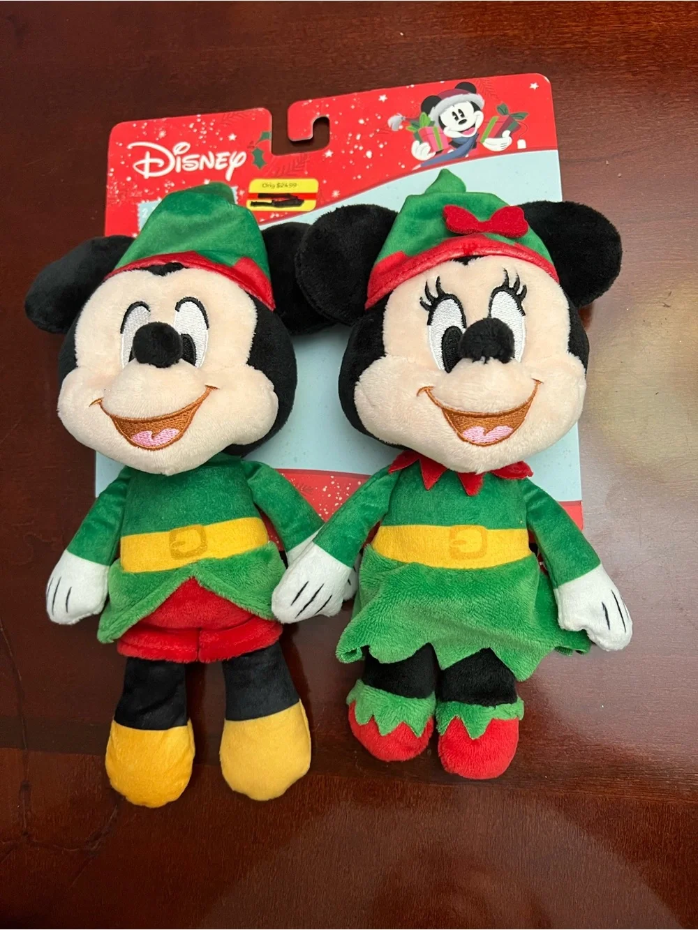Disney Minnie & Mickey Elf Plush Duo - Green, Red, Yellow, Black